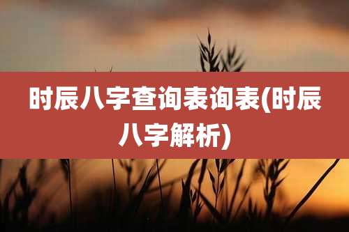 时辰八字查询表询表(时辰八字解析)