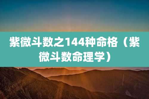紫微斗数之144种命格（紫微斗数命理学）