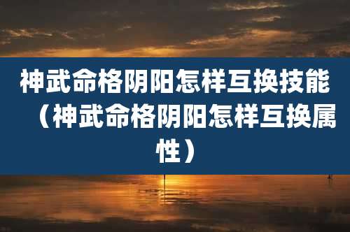 神武命格阴阳怎样互换技能（神武命格阴阳怎样互换属性）