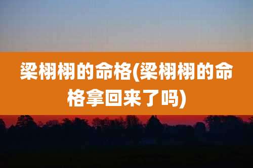 梁栩栩的命格(梁栩栩的命格拿回来了吗)