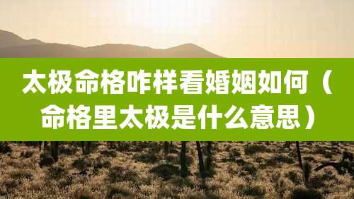 太极命格咋样看婚姻如何（命格里太极是什么意思）