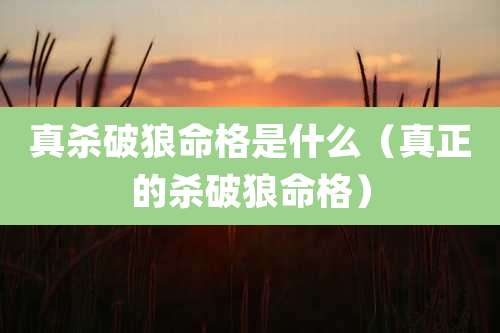 真杀破狼命格是什么（真正的杀破狼命格）