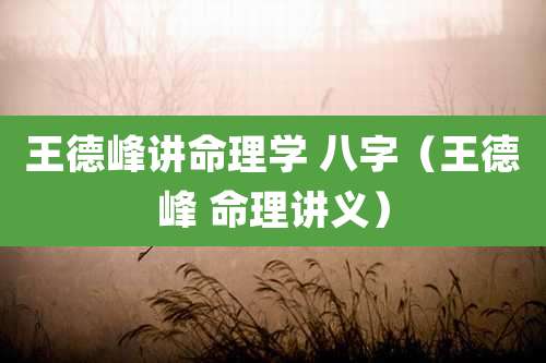 王德峰讲命理学 八字（王德峰 命理讲义）