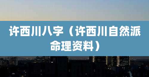 许西川八字（许西川自然派命理资料）