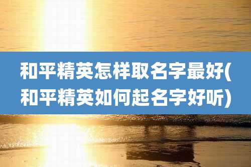 和平精英怎样取名字最好(和平精英如何起名字好听)