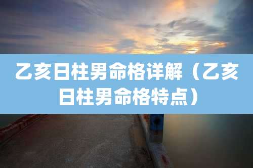 乙亥日柱男命格详解（乙亥日柱男命格特点）