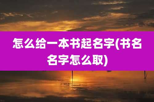 怎么给一本书起名字(书名名字怎么取)