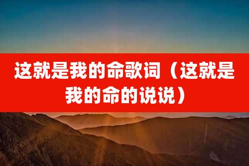 这就是我的命歌词（这就是我的命的说说）