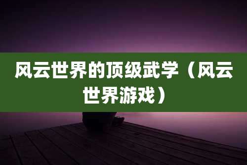 风云世界的顶级武学（风云世界游戏）