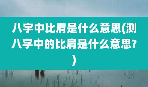 八字中比肩是什么意思(测八字中的比肩是什么意思?)