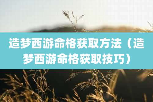 造梦西游命格获取方法（造梦西游命格获取技巧）