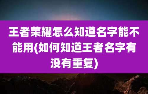 王者荣耀怎么知道名字能不能用(如何知道王者名字有没有重复)