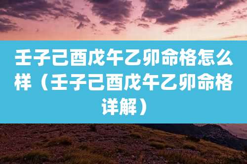 壬子己酉戊午乙卯命格怎么样(壬子己酉戊午乙卯命格详解)
