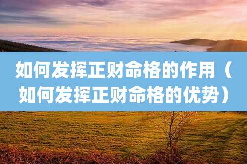 如何发挥正财命格的作用(如何发挥正财命格的优势)