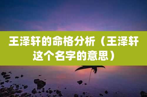 王泽轩的命格分析（王泽轩这个名字的意思）