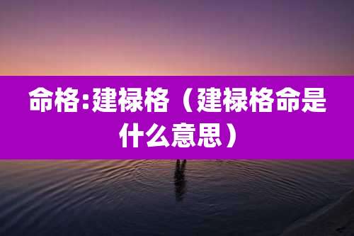 命格:建禄格(建禄格命是什么意思)