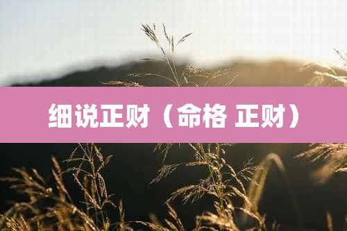 细说正财(命格 正财)