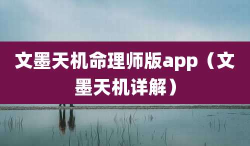 文墨天机命理师版app（文墨天机详解）