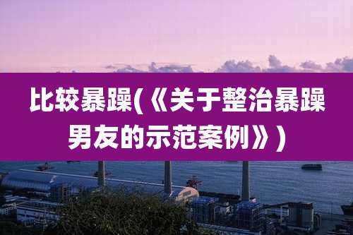 比较暴躁(《关于整治暴躁男友的示范案例》)