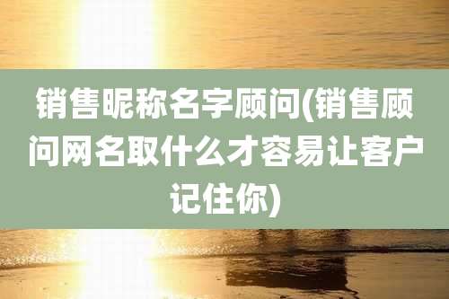 销售昵称名字顾问(销售顾问网名取什么才容易让客户记住你)
