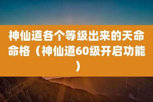 神仙道各个等级出来的天命命格(神仙道60级开启功能)