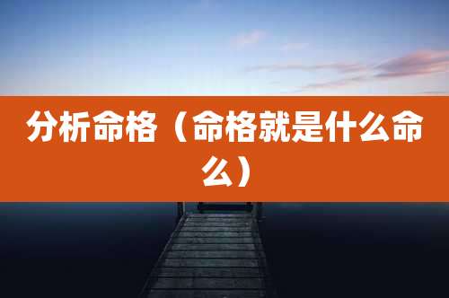 分析命格(命格就是什么命么)