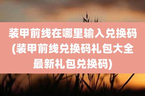 装甲前线在哪里输入兑换码(装甲前线兑换码礼包大全最新礼包兑换码)