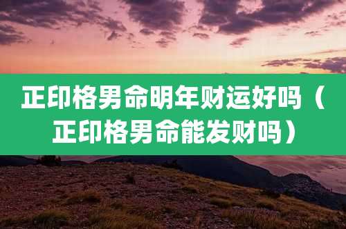 正印格男命明年财运好吗（正印格男命能发财吗）