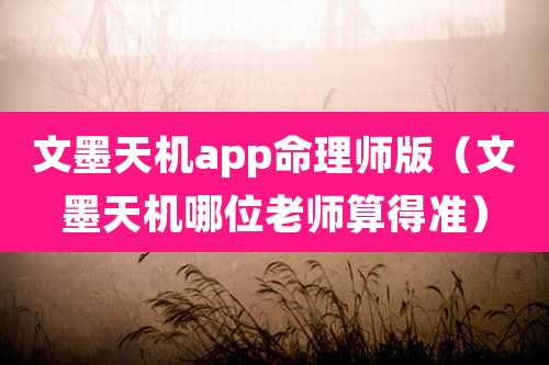 文墨天机app命理师版（文墨天机哪位老师算得准）