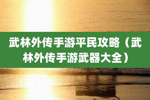 武林外传手游平民攻略（武林外传手游武器大全）