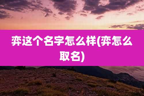 弈这个名字怎么样(弈怎么取名)