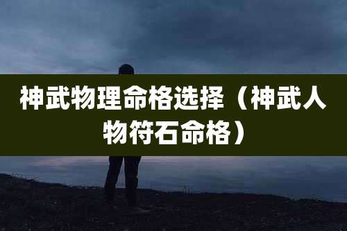 神武物理命格选择（神武人物符石命格）