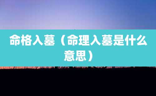 命格入墓（命理入墓是什么意思）