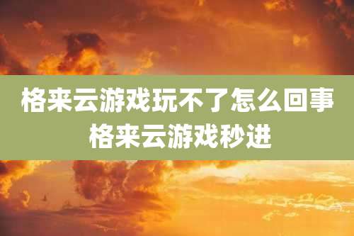 格来云游戏玩不了怎么回事 格来云游戏秒进