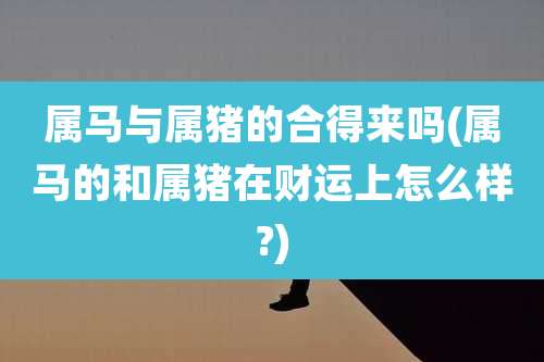 属马与属猪的合得来吗(属马的和属猪在财运上怎么样?)