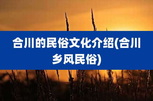合川的民俗文化介绍(合川乡风民俗)