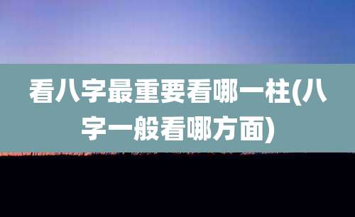 看八字最重要看哪一柱(八字一般看哪方面)