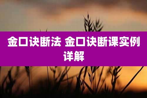 金口诀断法 金口诀断课实例详解
