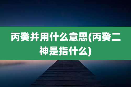 丙癸并用什么意思(丙癸二神是指什么)