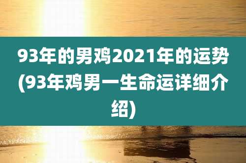 93年的男鸡2021年的运势(93年鸡男一生命运详细介绍)