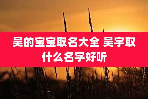 吴的宝宝取名大全 吴字取什么名字好听