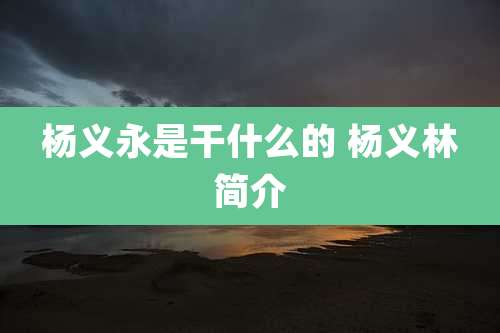 杨义永是干什么的 杨义林简介