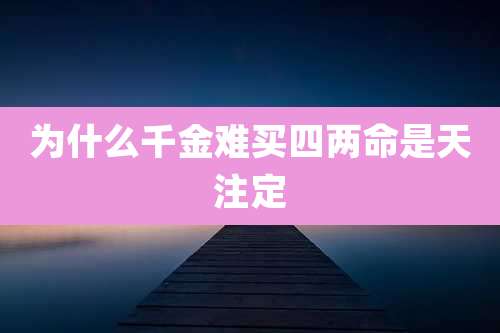 为什么千金难买四两命是天注定
