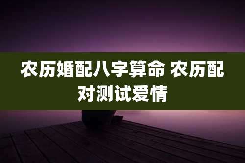 农历婚配八字算命 农历配对测试爱情