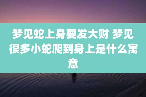 梦见蛇上身要发大财 梦见很多小蛇爬到身上是什么寓意