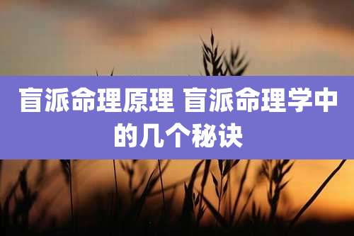 盲派命理原理 盲派命理学中的几个秘诀