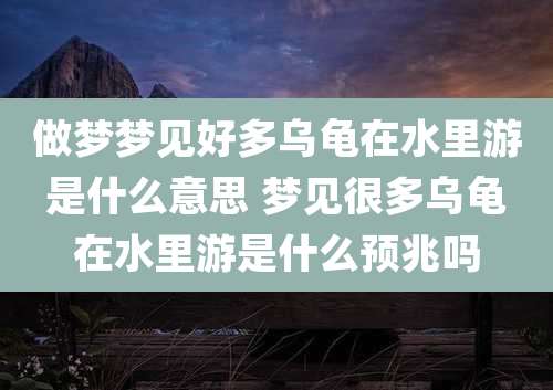 做梦梦见好多乌龟在水里游是什么意思 梦见很多乌龟在水里游是什么预兆吗